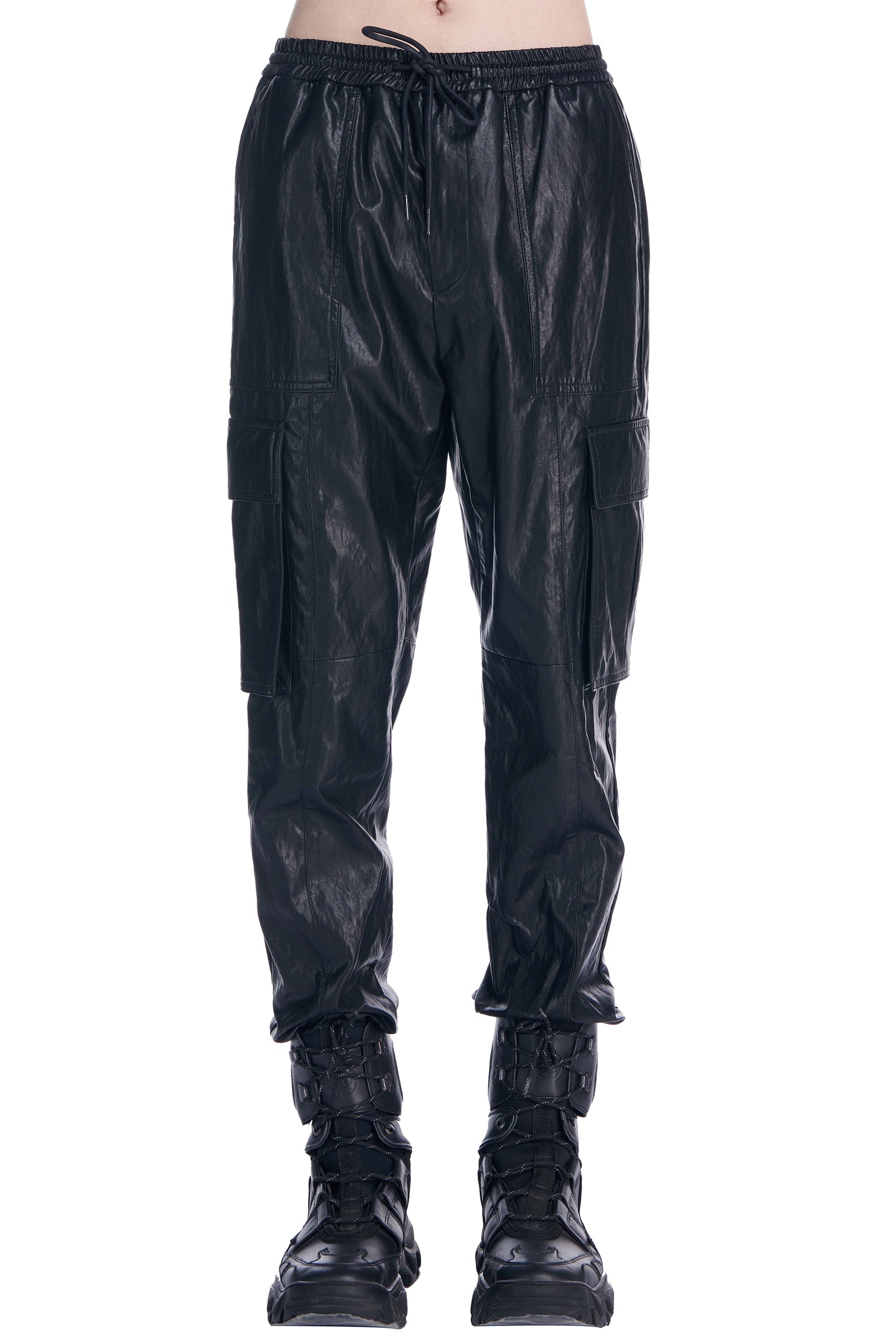 FAUX LEATHER TRACK PANTS